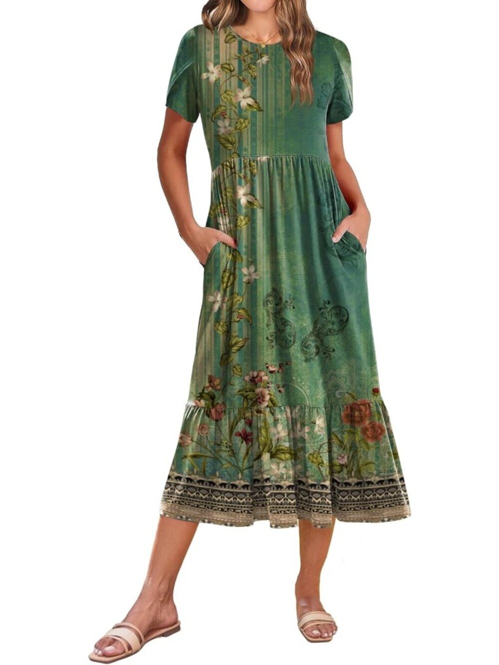 Summer Midi A-Line Dress for Women | Casual Flowy Tiered Beach Sundress with